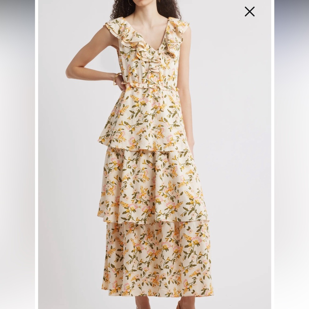 Chelsea28 Floral Ruffle Maxi Dress NWT peach yellow orange sleeveless XS